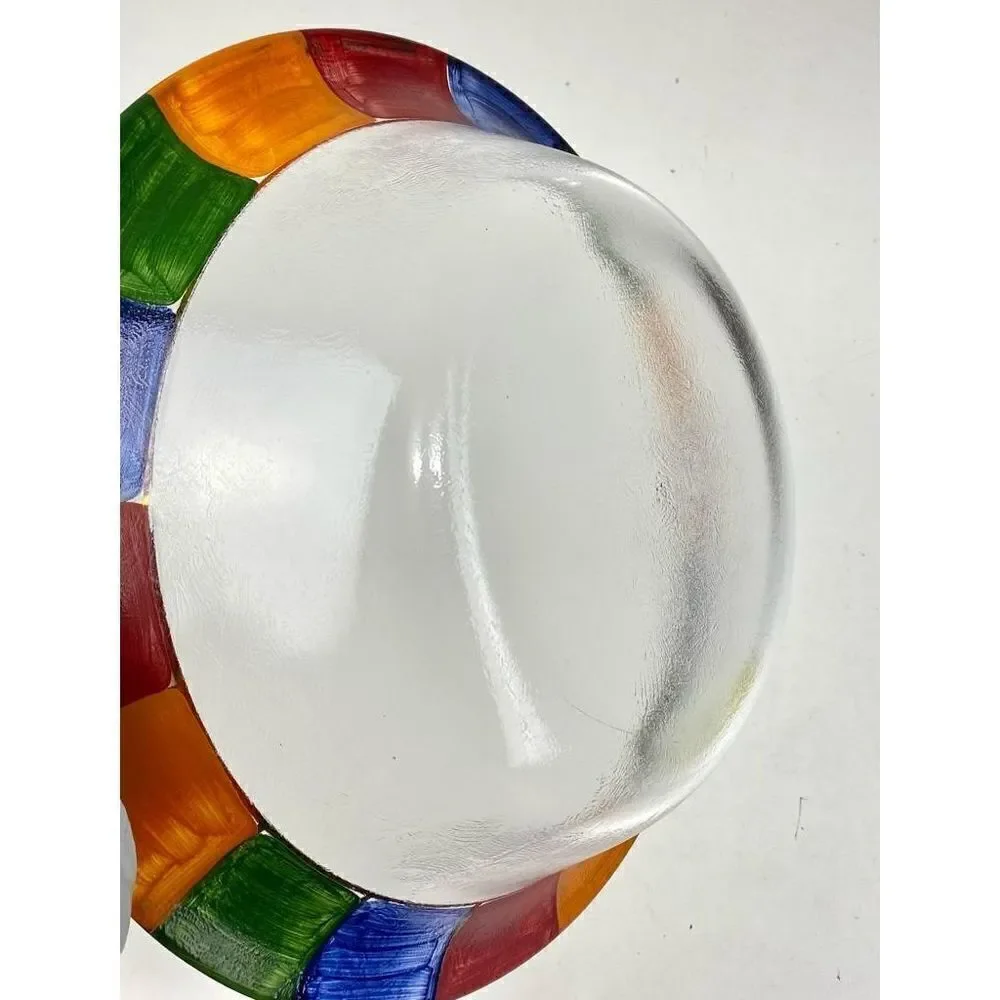 Handpainted Colorful Gold Rim Clear Glass Serving Bowl 13in W x 4in H BC1545